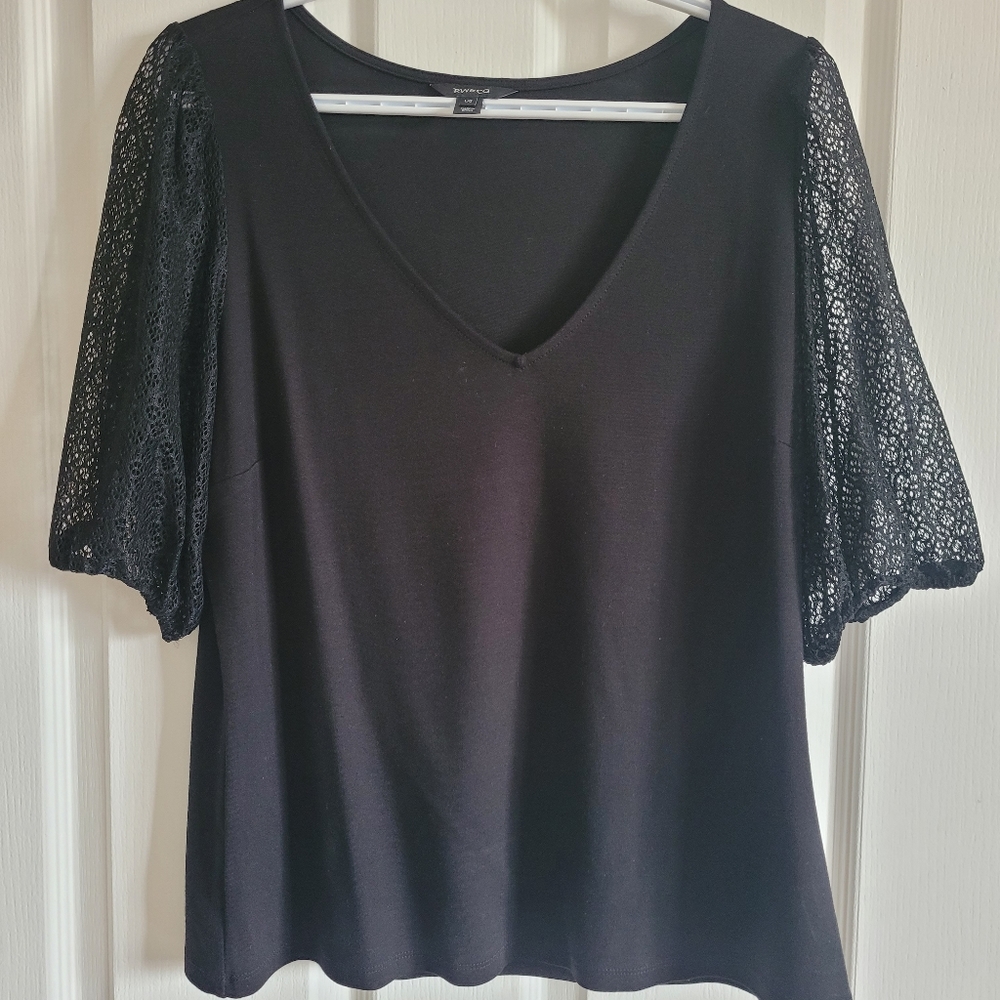 Black top with lace sleeve